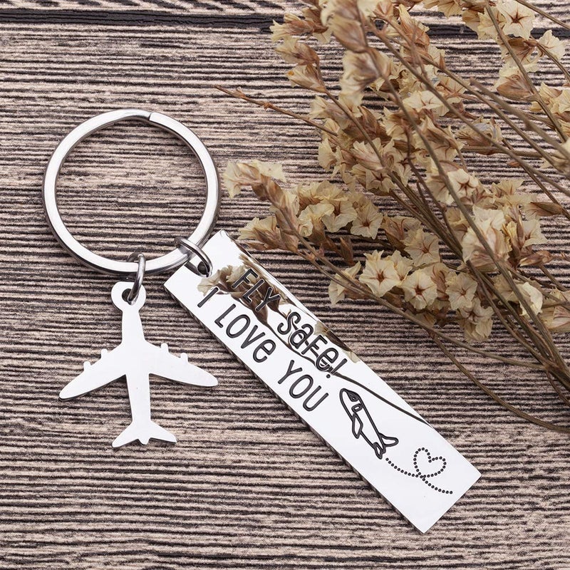 Fleure Esme Valentines Gifts for Him Pilot Gifts Fly Safe Keychain for Dad Boyfriend Husband Flight Staff Airline Worker Attendant for Men Women Long Distance Travel Gift Birthday Anniversary for Him - Image 2